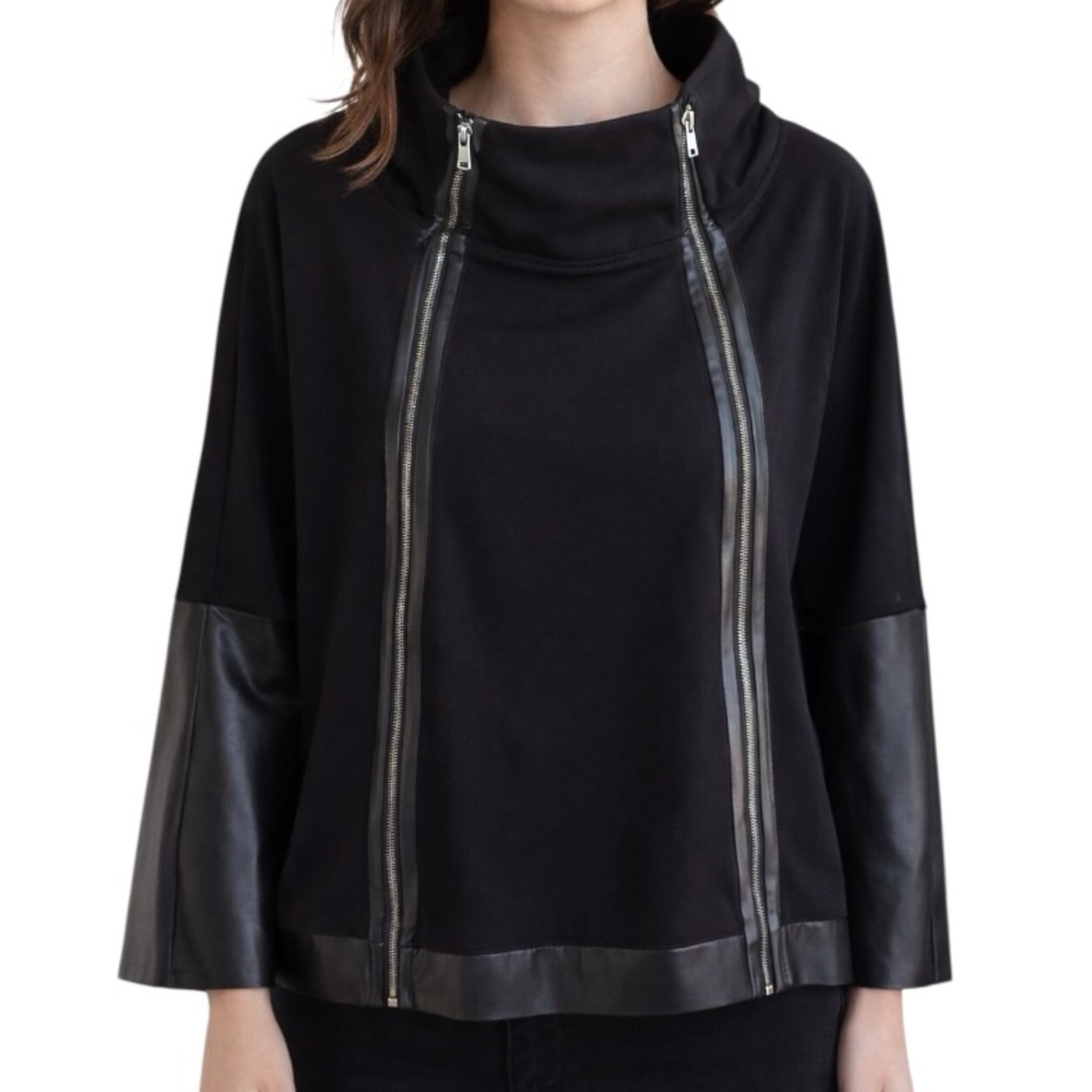 Vegan Leather Accent Zipper Top The Hylma